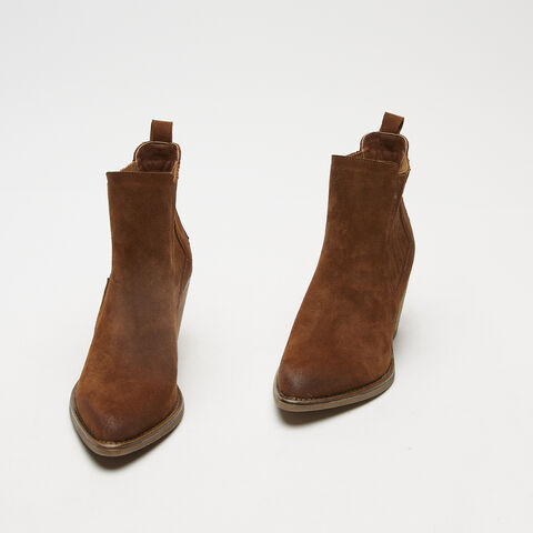 Botines En Punta Con Tacón, Piel Botines En Punta Con Tacón, Piel